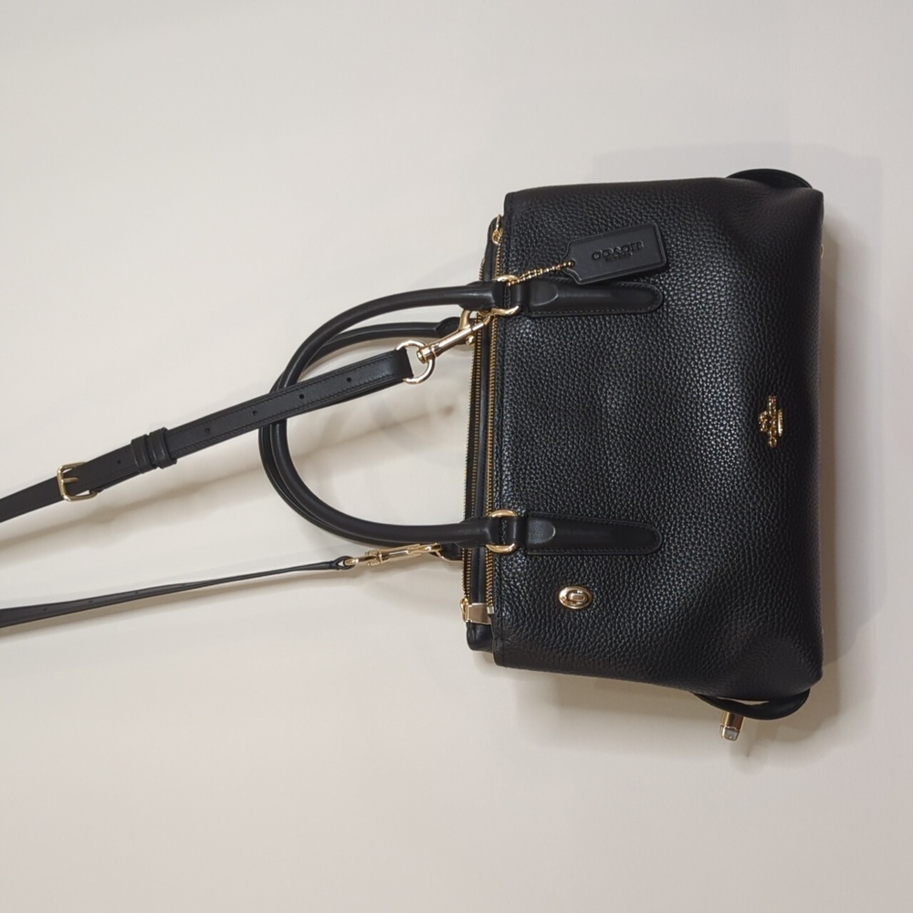 Coach Black Pebble Leather "Brooklyn" satchel bag Long Strap Included - Picture 5 of 5